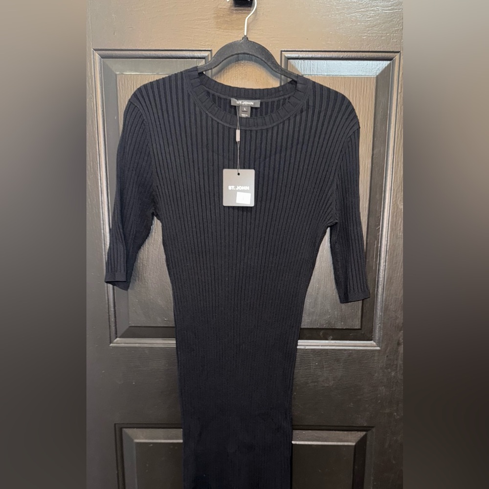 St. John Black Ribbed Dress